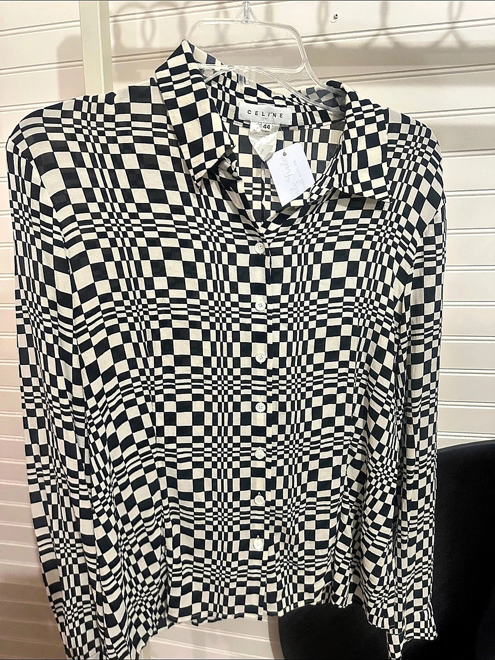 Celine Checkered Button Down in Black & White Size SILK 44